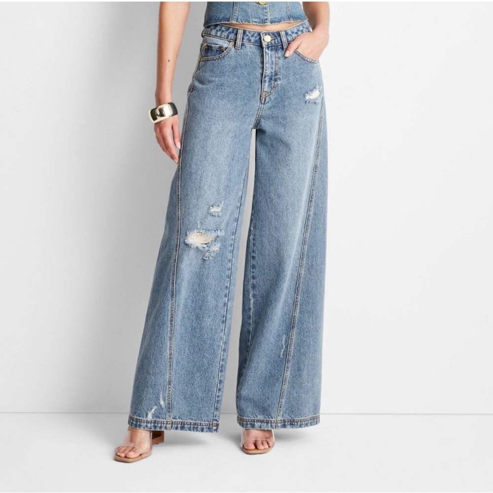 Target Future Collective with Jenee Naylor Wide Leg Distressed Jeans